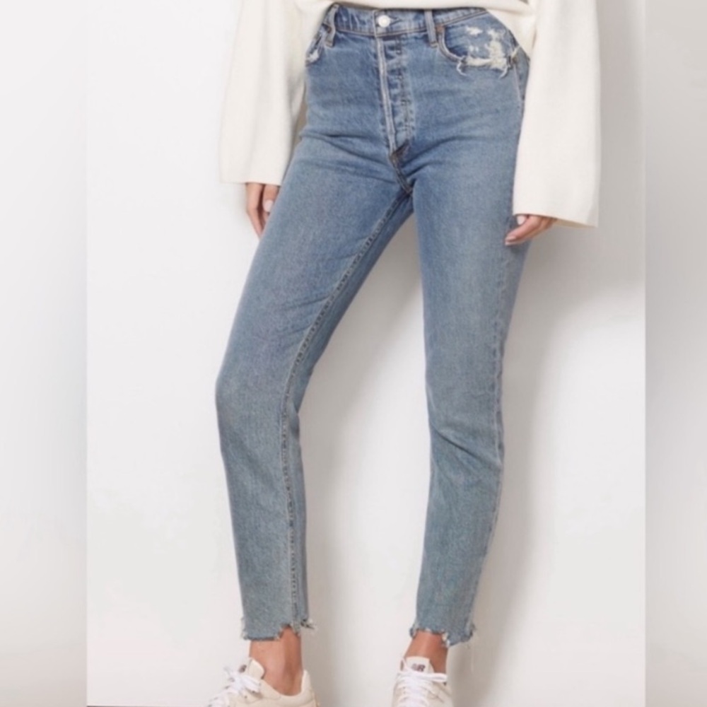 Agolde 26 Nico High Rise Slim in Rooted Jeans Distressed Cut Off